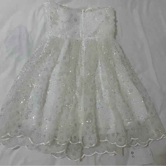 Self Portrait White Beaded Sequin Bandeau mini dress size US2 - Picture 6 of 10